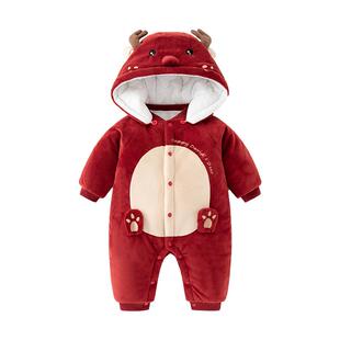 婴幼儿圣诞连体衣服拜冬装喜庆过新年抱衣新生宝宝外出棉衣服套装