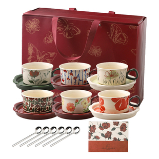 舍里法式轻奢咖啡杯碟礼盒装家用拉花杯子六个装马克杯新婚伴手礼