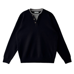 Nick Tian 假两件亨利领针织衫男秋冬新款韩系休闲毛衣内搭上衣