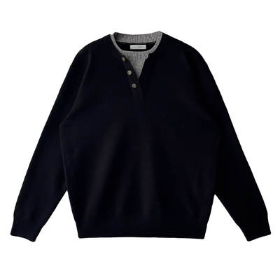 NickTian假两件亨利领针织衫男