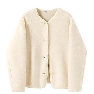 班尼路小香风外套女2026新款冬加绒保暖开衫短款小个子毛绒上衣M