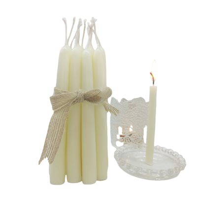 Φ2×20㎝白色天然蜂蜡烛纯手工餐桌美学创意华德福香薰仪式祈祷
