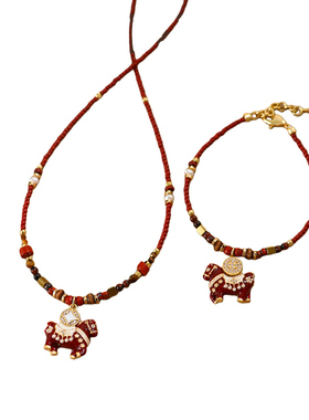 马年新年本命年红色小马锁骨链