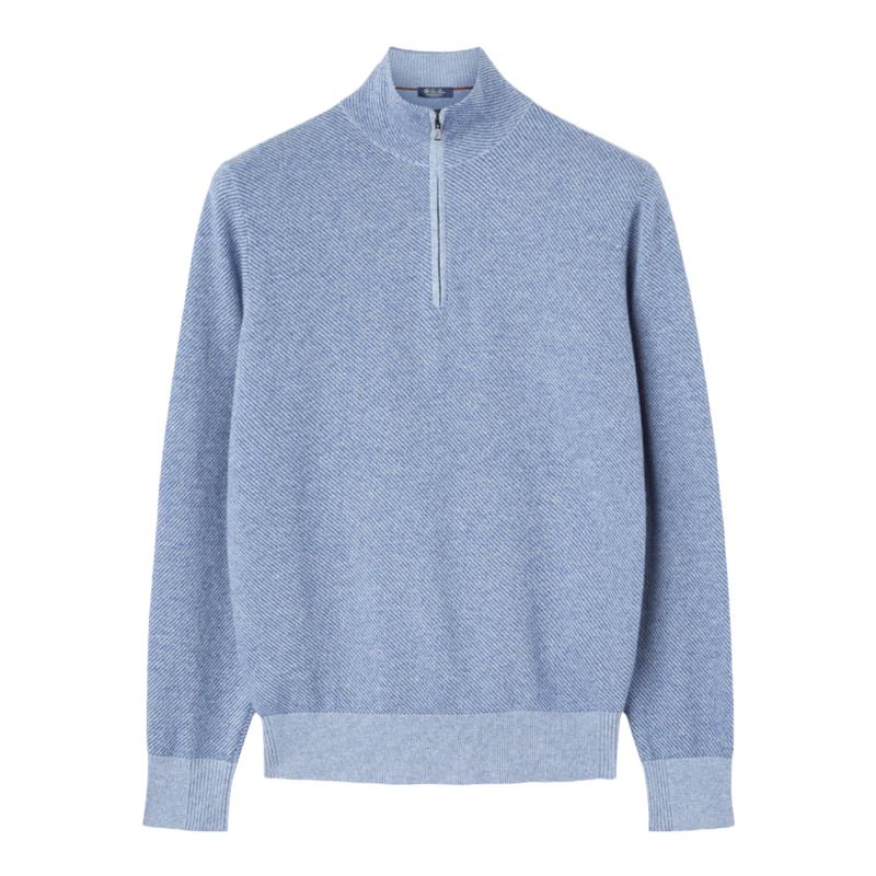 LoroPiana/诺悠翩雅男士针织衫羊绒半领口双色提花老爷车系列新款