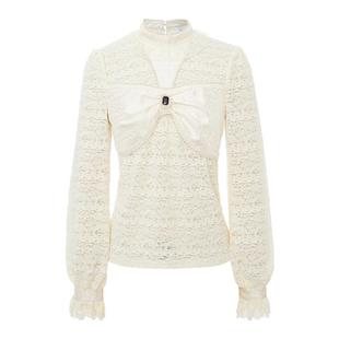 LULUALWAYS我爱露露新款法式优雅气质收腰蕾丝提花衬衫