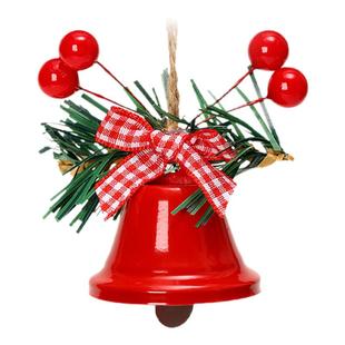 圣诞节门挂铃铛汽车装饰圣诞树红色格子蝴蝶结铃铛小挂件布置道具