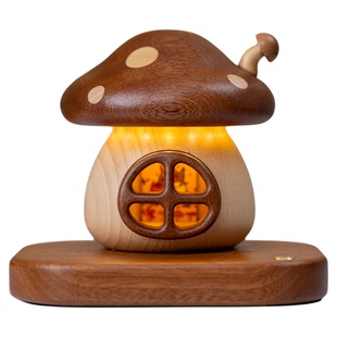 蘑菇房子小夜灯助眠可爱木质桌面摆件儿童房装饰品生日礼品可刻字