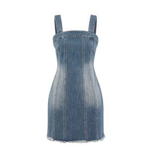 SLY 春季复古港风做旧水洗牛仔吊带连衣裙030HSY13-1371