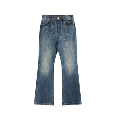 （noE）铁锈染深海蓝微喇牛仔裤