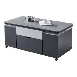 加高款通长底板升降茶几现代小户型多功能岩板茶几餐桌两用带凳子