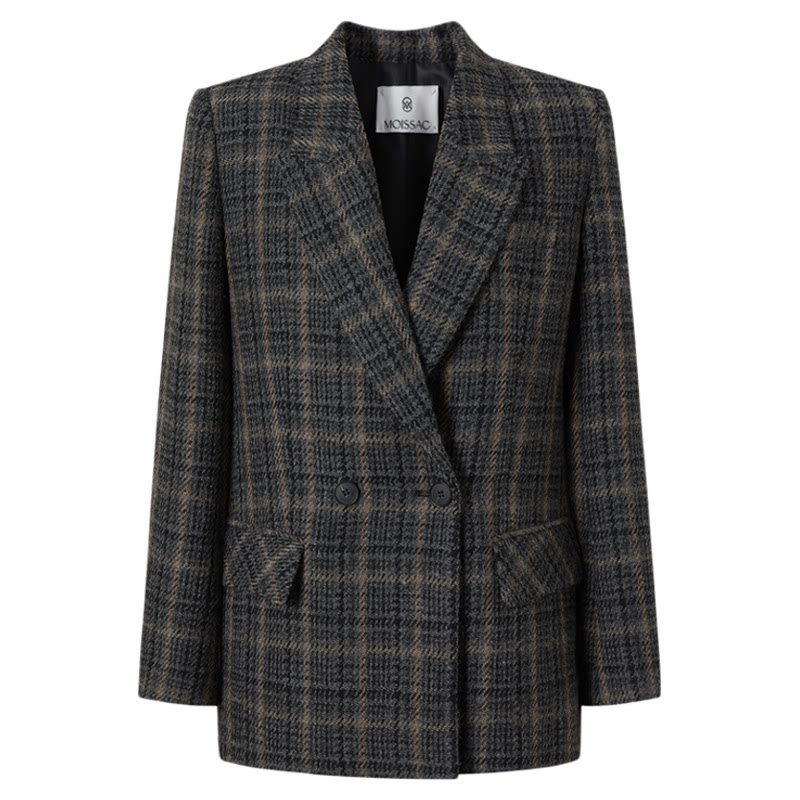 商场同款 摩萨克冬季粗纺毛料格纹复古学院风西装外套女