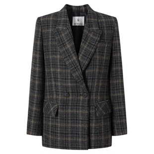 商场同款 摩萨克冬季粗纺毛料格纹复古学院风西装外套女