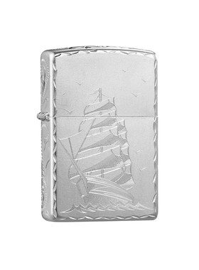 zippo打火机银色咬边帆船