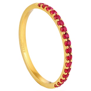 宝石矿工 足金CNC天然红宝石排戒戒指 通勤基础款戒指