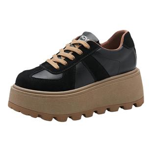 内增高8CM真皮休闲板鞋女2025秋冬新款厚底绒面百搭运动德训鞋子