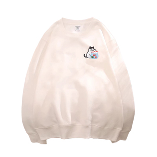 刺绣猫观鱼600g重磅纯棉卫衣男女秋冬新款打底衫宽松大码加绒保暖