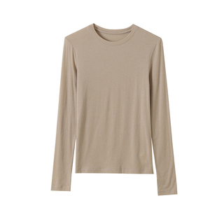 SKYINTL薄款丝光羊毛衫圆领长袖T恤女修身莫代尔棉内搭打底衫上衣