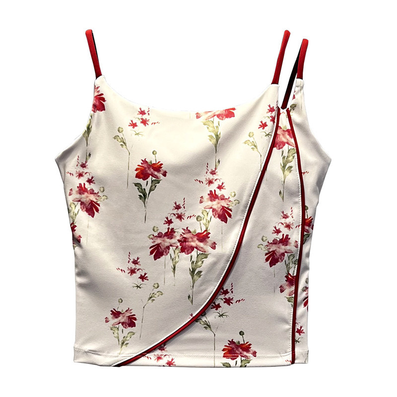 国风花色瑜伽服女吊带背心一体式胸垫时尚性感速干运动健身服套装