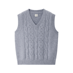 佐丹奴针织马甲女春季新款绞花镂空宽松V领叠穿针织背心05355710