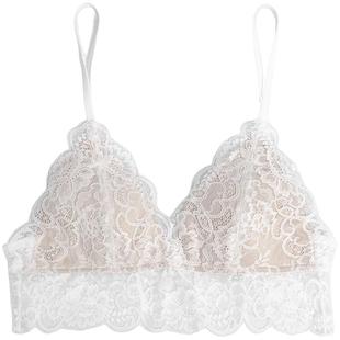 好奇蜜斯蕾丝法式内衣女薄美背性感无钢圈文胸罩套装大胸显小胸白