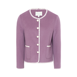 JESSIE气质羊毛驼绒混纺大衣女新款短款毛呢外套长袖圆领单排扣