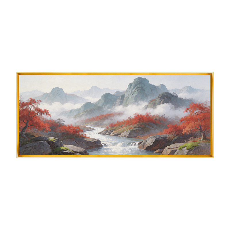 高山流水一片红十字绣2026年新款手工绣鸿运当头自绣横版全绣线绣