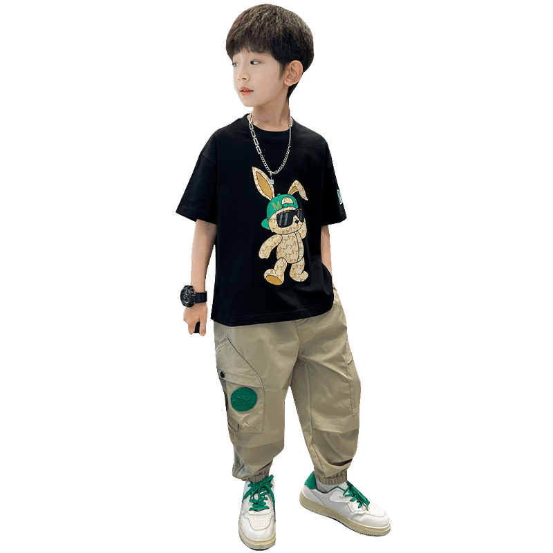 男童夏季套装2025儿童短袖九分裤两件套休闲洋气中大童男孩洋气潮