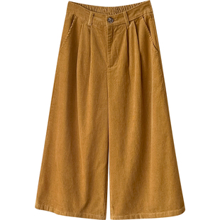 韩国chic复古洗水灯芯条绒阔腿裤女秋冬洋气七八分百搭直筒休闲裤