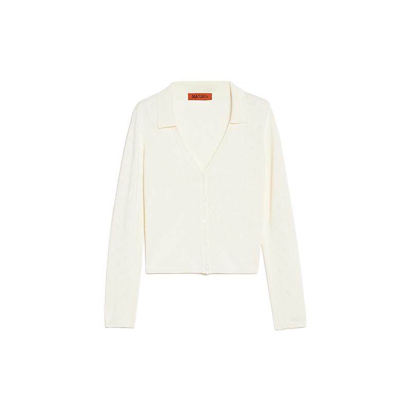 MAX&Co.女装修身V领毛衣网眼针织长袖开衫6341015302