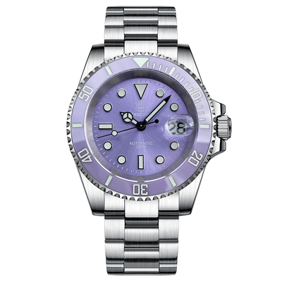 紫色陶瓷圈夜光钢潜防水潜水商务