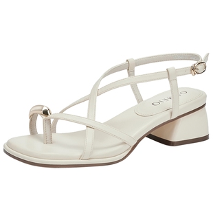 戈美其一字式扣带夹趾罗马凉鞋女舒适夏季新款粗跟高跟仙女风凉鞋