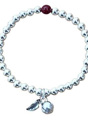 三青山房女款999足银朱砂手链