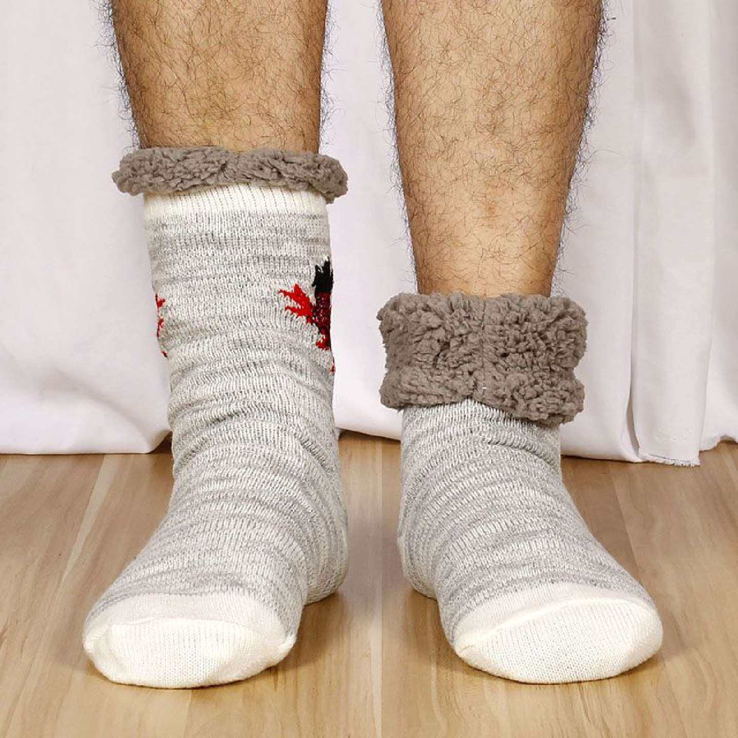男士特别厚加绒毛线居家保暖中筒睡眠袜子保暖防滑羊羔绒地板袜冬