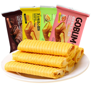 哥布林旗舰店流心蛋酥咸蛋黄芝士味夹心鸡蛋卷休闲零食榴莲酥饼干