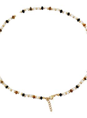 黑玛瑙虎眼石串珠项链圆珠锁骨链