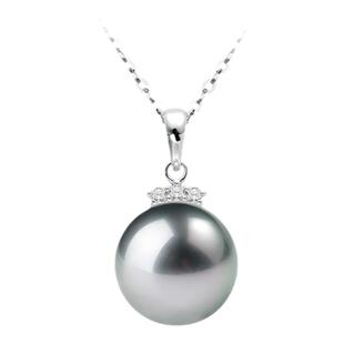 GiO珠宝  大溪地铂金灰海水珍珠项链女18K金钻石吊坠通勤锁骨链