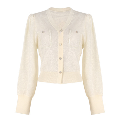 固执学院风短款v领针织开衫