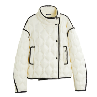 【自营】ELLE90鹅绒米白色短款羽绒服女2024冬装新款宽松保暖外套