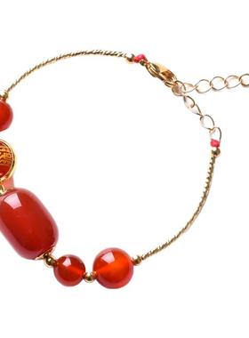 纯然饰品红玛瑙转运珠14k包金