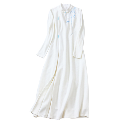 会吾良人春秋冬款新中式改良旗袍立领绣花禅意茶服长袖收腰连衣裙