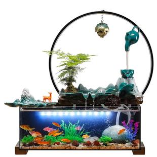 流水摆件办公室桌面鱼缸客厅景观水循环生财鱼缸开业礼物自带过滤