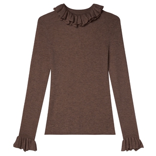 白鹿语木耳花边领针织打底衫25秋冬新款显瘦百搭减龄上衣内搭毛衣