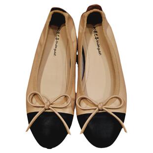 小香风软皮蝴蝶结拼色平底芭蕾舞鞋女真皮圆头软底浅口休闲单鞋女