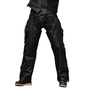 uglybros丑兄弟摩托车骑行裤机车赛车裤劈叉裤套裤真皮流苏裤男