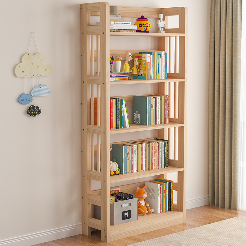简易书架组合实木置物架现代简约创意落地学生儿童客厅多层小书柜