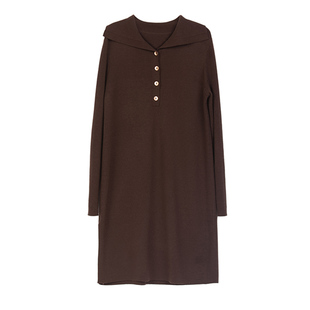 诗梦女装秋冬羊毛针织连衣裙大翻领H型休闲百搭显瘦中长款裙驼咖