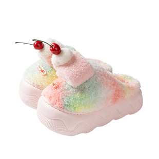 少女心樱桃蛋糕棉拖鞋女秋冬2025新款室内家居保暖包头厚底毛拖鞋