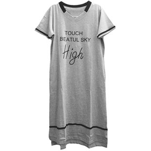 女士纯棉睡裙夏加肥加大码胖mm200斤短袖全棉睡衣宽松连体可外穿