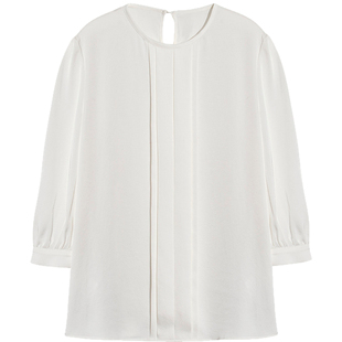 璐丝百丽圆领七分袖雪纺衬衫女2026新款潮款百搭衬衣时尚显瘦上衣