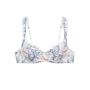 Creme新中式绘瓷系列法式中国风刺绣内衣女复古软钢圈薄款文胸